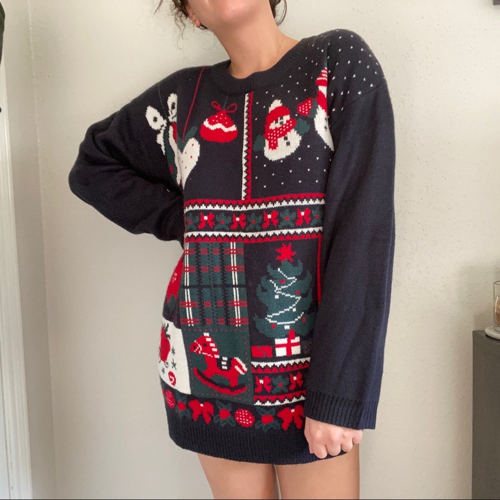 Vintage Christmas Snowman Navy Crew Neck Sweater